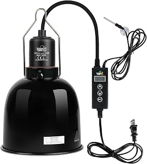 LUCKY HERP Reptile Light Fixture with Dimming Thermostat & Timer, Aluminum 5.5inch Deep Dome Reptile Lamp Fixture, Heat Lamp Fixture for Reptile Bulb Basking Heat Bulb, Max 100W