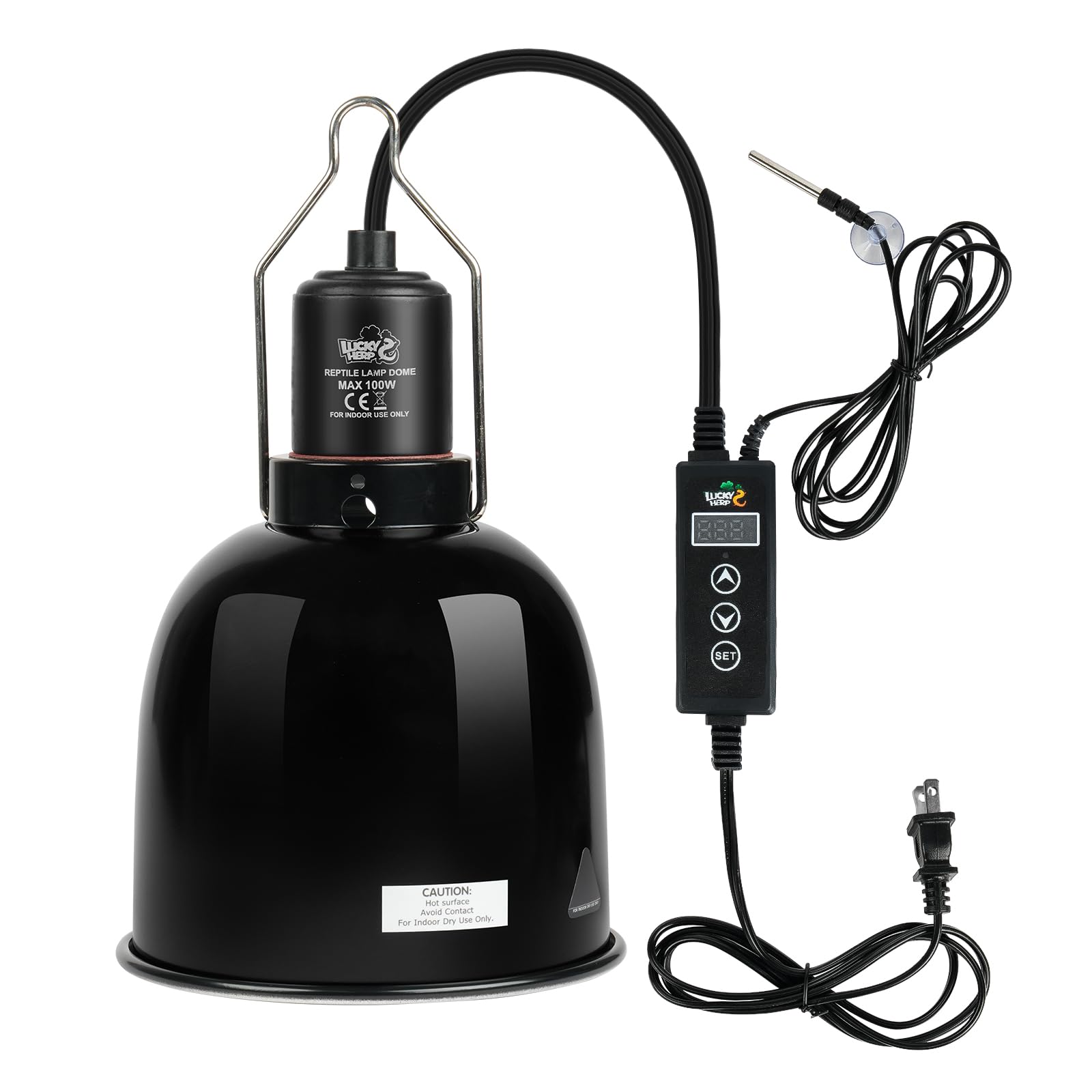 LUCKY HERP Reptile Light Fixture with Dimming Thermostat & Timer, Aluminum 5.5in