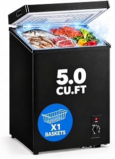 Snowflk 5.0 cu.ft Chest Freezer，Small Mini Deep Freezer 7Level Temperature | Powerful Fast Freezing;Down to ‑1℉;Low Noise;Energy Saving;Space-Saving; 1 Removable Basket;Top‑Open Deep Freezer for Home