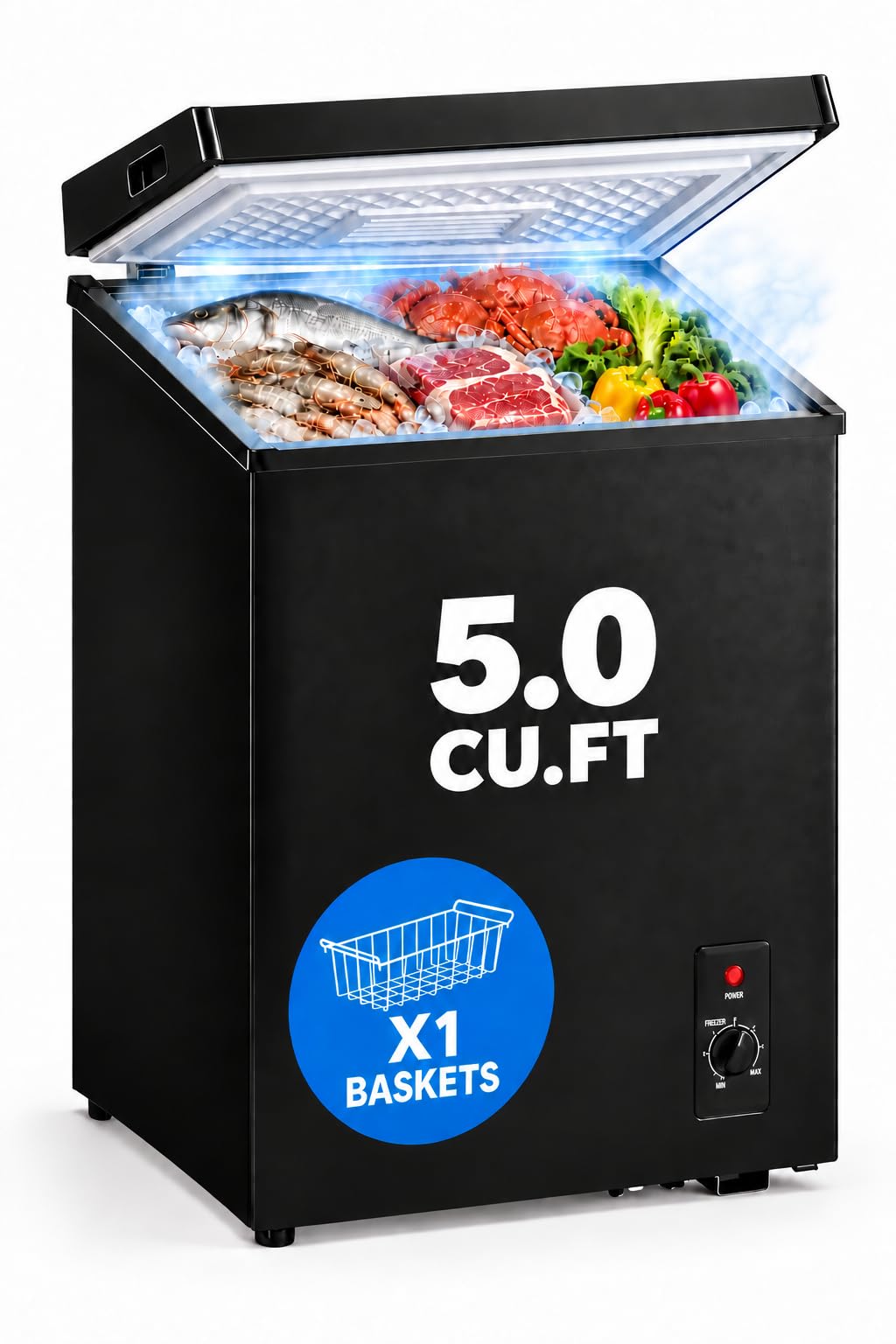 Snowflk 5.0 cu.ft Chest Freezer，Small Mini Deep Freezer 7Level Temperature | Pow