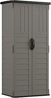 Suncast 22 Cu Ft. Vertical Shed, Outdoor Storage Shed With Floor, Stoney | Made in the USA All-Weather Resin Storage Shed with Lockable Handles and Customizable Interior for Patio, Porch, or Balcony