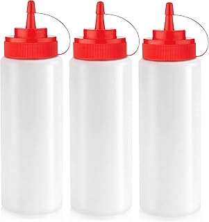 Norcalway 12 oz Condiment Squeeze Bottles for Sauces - Leak Proof Oil, Syrup, Dressing Squirt Bottles - 3 Pack