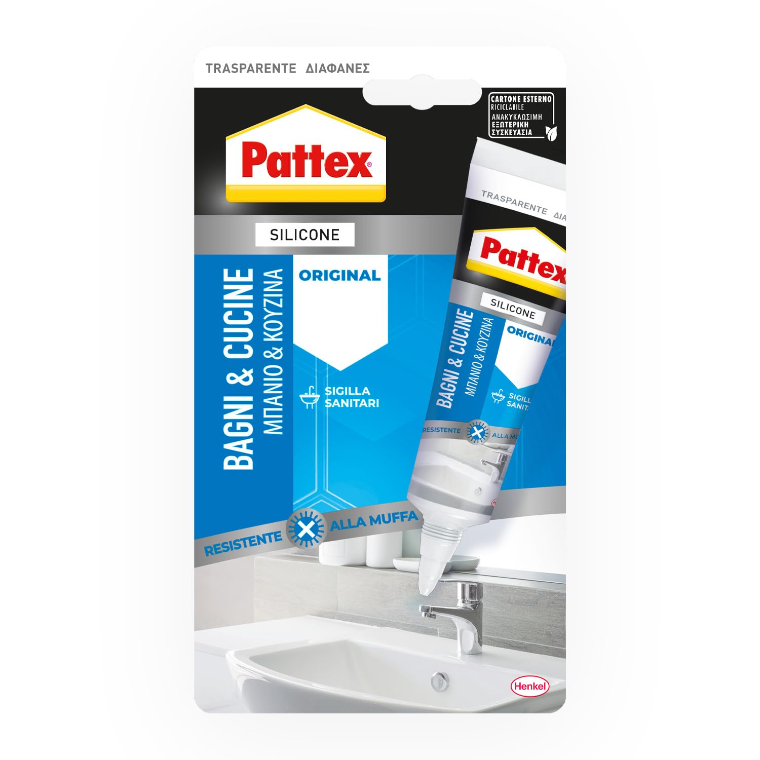 Pattex Bathrooms & Kitchens Original Transparent Silicone Sealant, 50 ml | For k