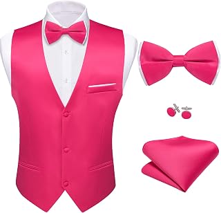 Barry.Wang Men's Formal Business Suit Vest V-Neck Slim Fit Casual Plain Vest Bow Tie Set for Wedding Party Tuxedo