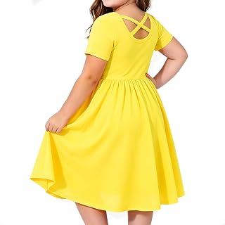 Girl Short Sleeve Dress Cotton A-Line School Dress with Pockets