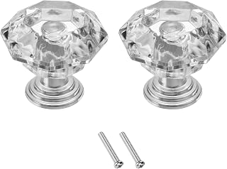 uxcell 2 pomos de cristal para cajones de 24 mm, para armarios, armarios, aparadores, color transparente/plateado