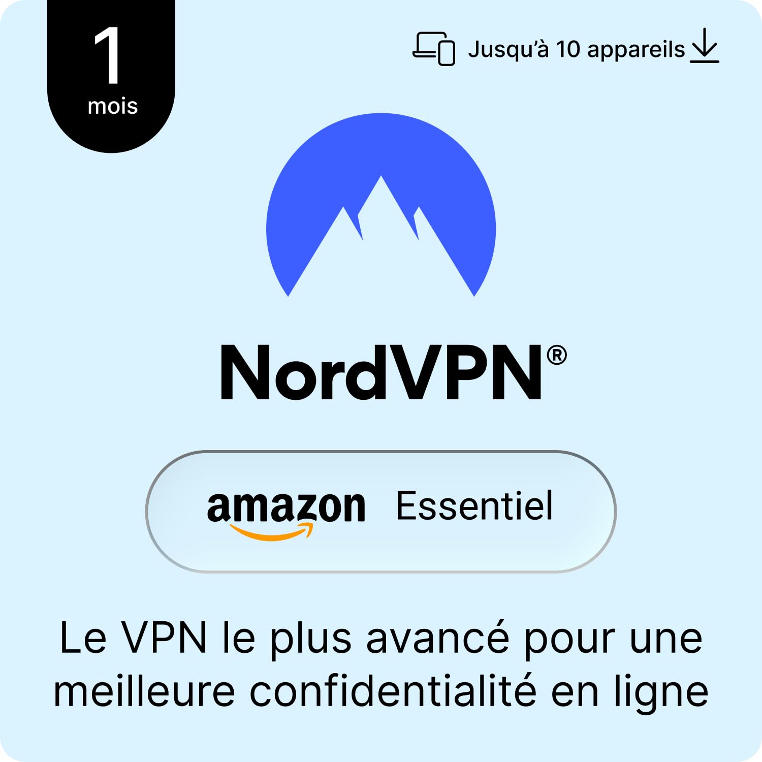 NordVPN Amazon Essentiel, 1 Mois, 10 Appareils, VPN, Mots de passe, Code Numériq