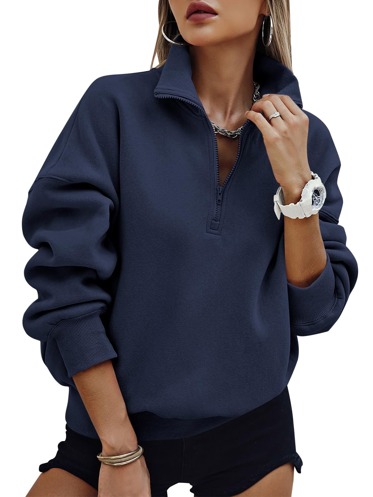 PRETTYGARDEN Womens Half Zip Oversized Sweatshirts Fleece Hoodies Trendy | Long 
