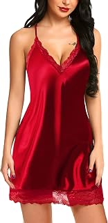 Avidlove Women's Lingerie Satin Lace Chemise Deep V Halter Babydoll S-4XL