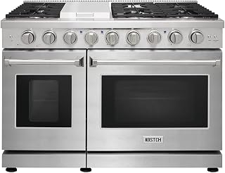 KOSTCH 48 inch Pro-Style Natural Gas Range with 6 Burners & 1 Griddle Cooktop, Double 4.6 cu. ft. and 2.2 cu. ft. Convection Oven, in Stainless Steel - with NG/LPG Convertible Kit (Stainless Steel)