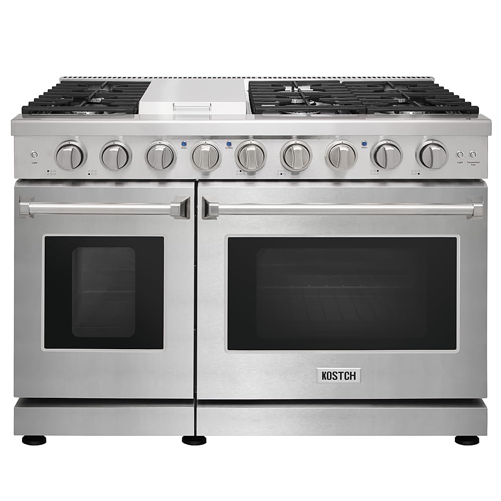 KOSTCH 48 inch Pro-Style Natural Gas Range with 6 Burners & 1 Griddle Cooktop, D