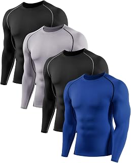 4 Pack Compression Shirts Men Long Sleeve Workout Underhirts Athletic Running Base Layer Rash Guard T-Shirts