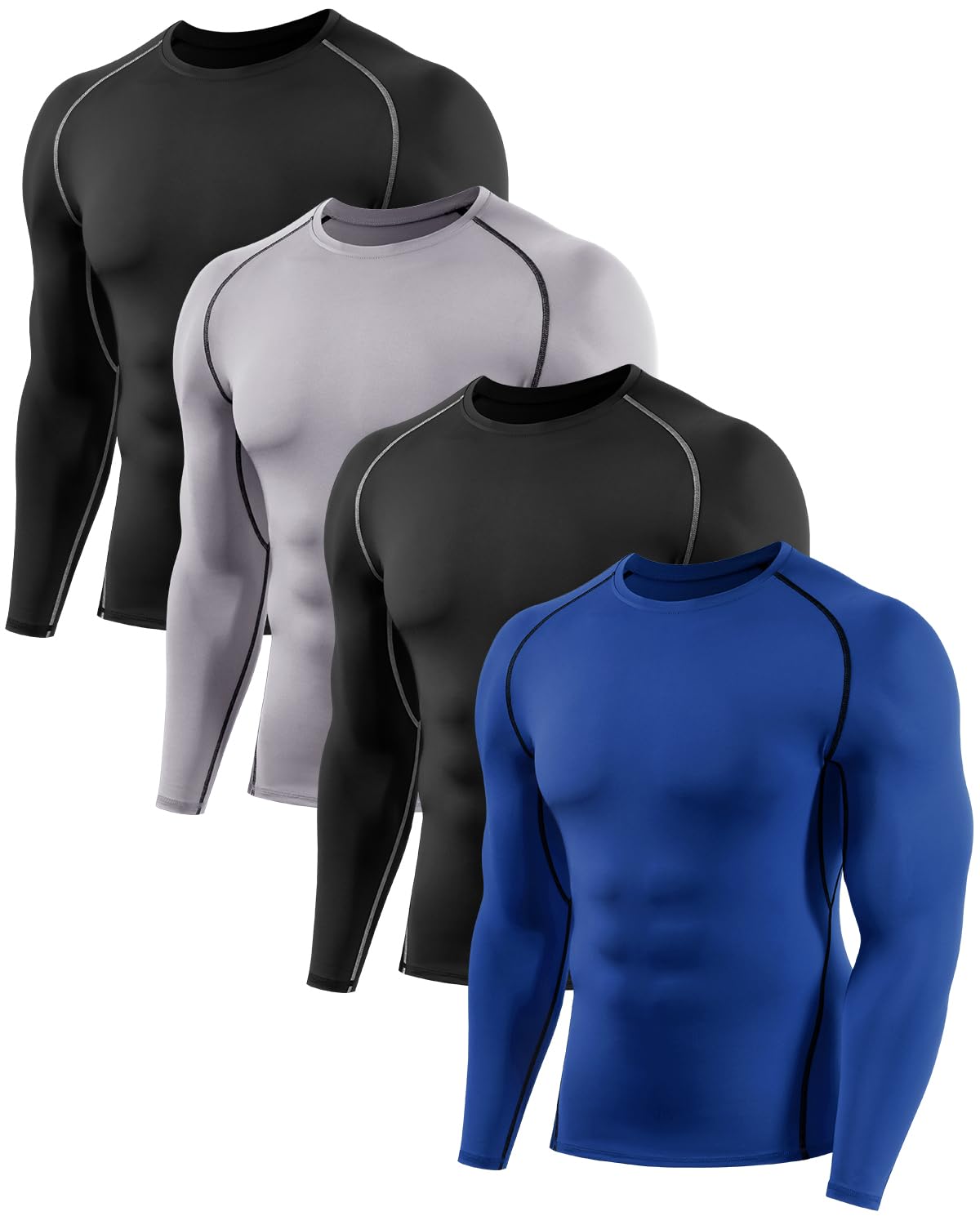 4 Pack Compression Shirts Men Long Sleeve Workout Underhirts Athletic Running Ba
