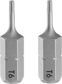 Generic 2pcs 1/4" T6 Torx Screwdriver Bits, Hex Shank, 25mm Length, 6 Point Star Magnetic Bit, S2 Hex Steel Bits