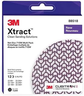 3M Xtract Cubitron II Net Disc, 710W, Multi-Grade, 5 in x NH, Die 500X | Multi-pack, 12 Piece, Hook and Loop Sanding Discs, 80+, 120+, 180+, 220+, 240+, 320+, Virtually Dust-Free, 88518