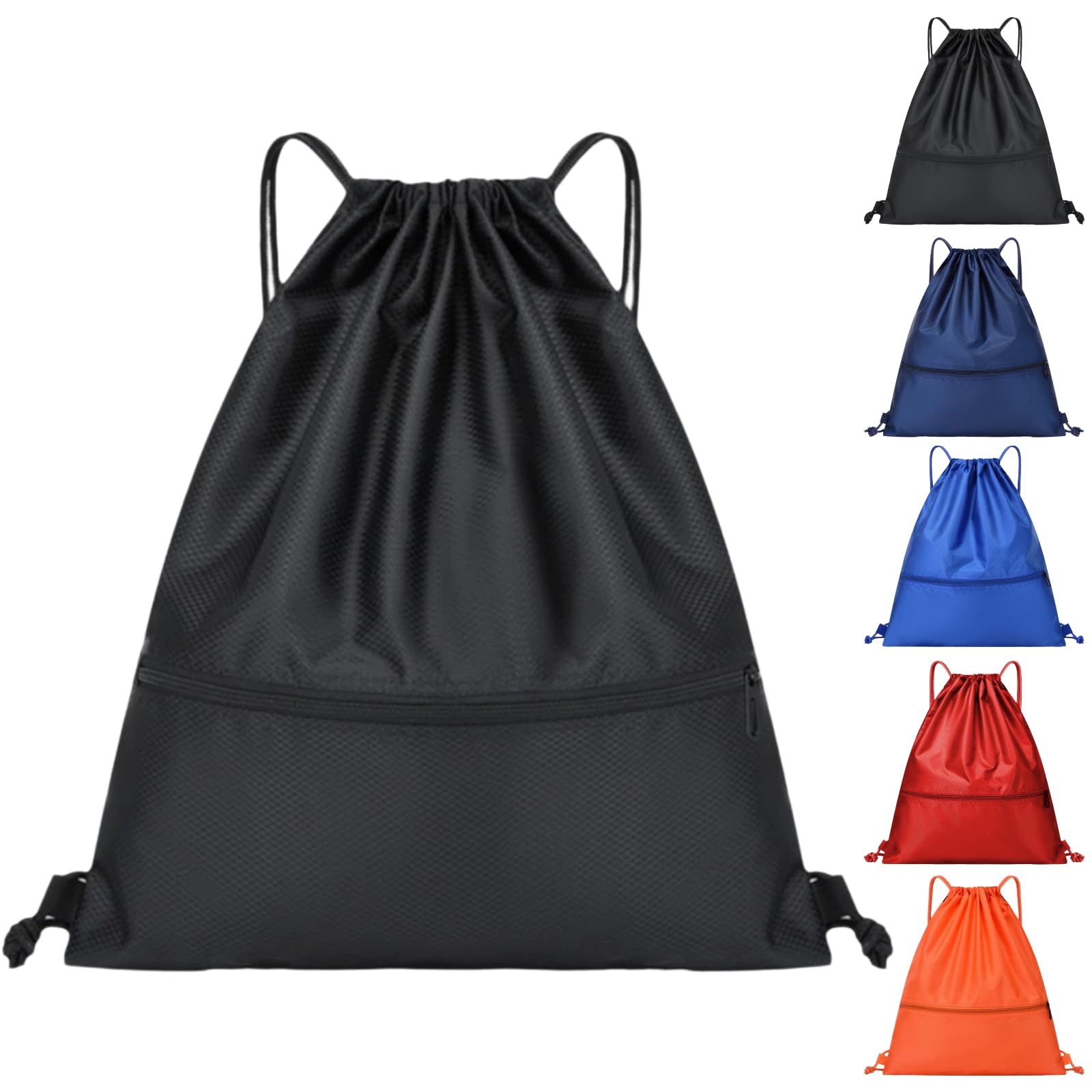 Drawstring Backpack Bag with Front Pocket Waterproof Oxford Cloth, Lightweight G