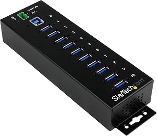 StarTech 10-Port Industrial USB 5Gbps Hub, Mountable, TAA (ST1030USBM) | Steel housing, ESD and surge protection, DIN/wall/desk mount, 7-24V terminal block power