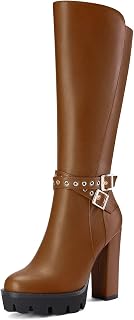 Castamere Women's Chunky Wide High Heel Closed Toe Round Toe Half Zipper Buckle Closure Office Classic Boots