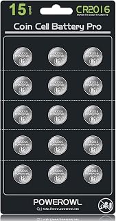 POWEROWL High Capacity CR2016 Battery (15-Pack) CR 2016 3v Lithium Batteries, 10 Years Leak-Free