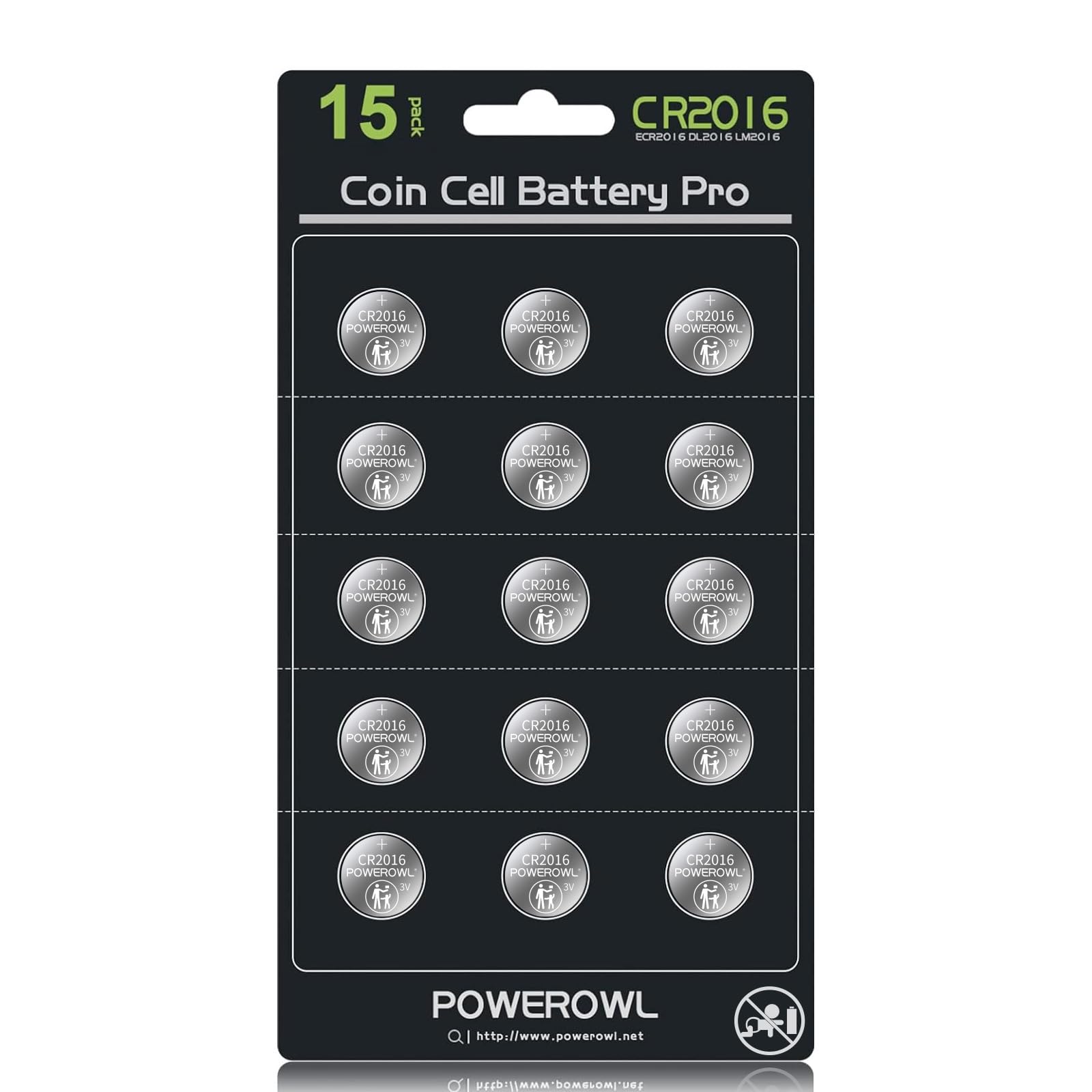 POWEROWL High Capacity CR2016 Battery (15-Pack) CR 2016 3v Lithium Batteries, 10