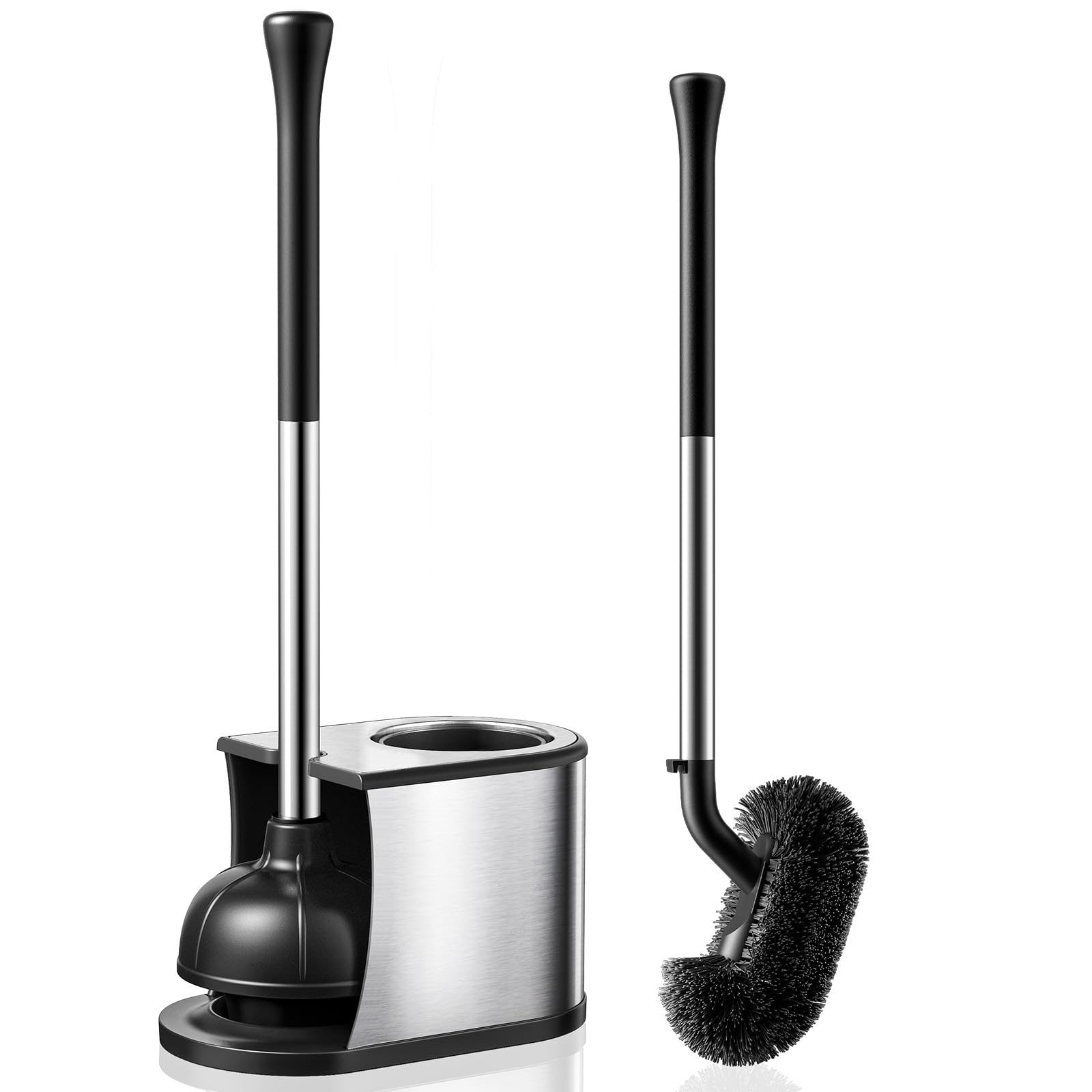 HAMITOR Toilet Plunger and Brush Set: 2 in 1 Stainless Steel Rustproof Combo wit