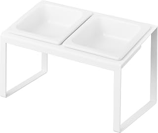 Yamazaki 10037 Pet Food Bowl Stand Set, Diagonal H17.6, White, Main Unit: W 11.4 x D 6.1 x H 6.9 inches (29 x 15.5 x 17.6 cm), Nooks Easy to Eat, Pet Dish