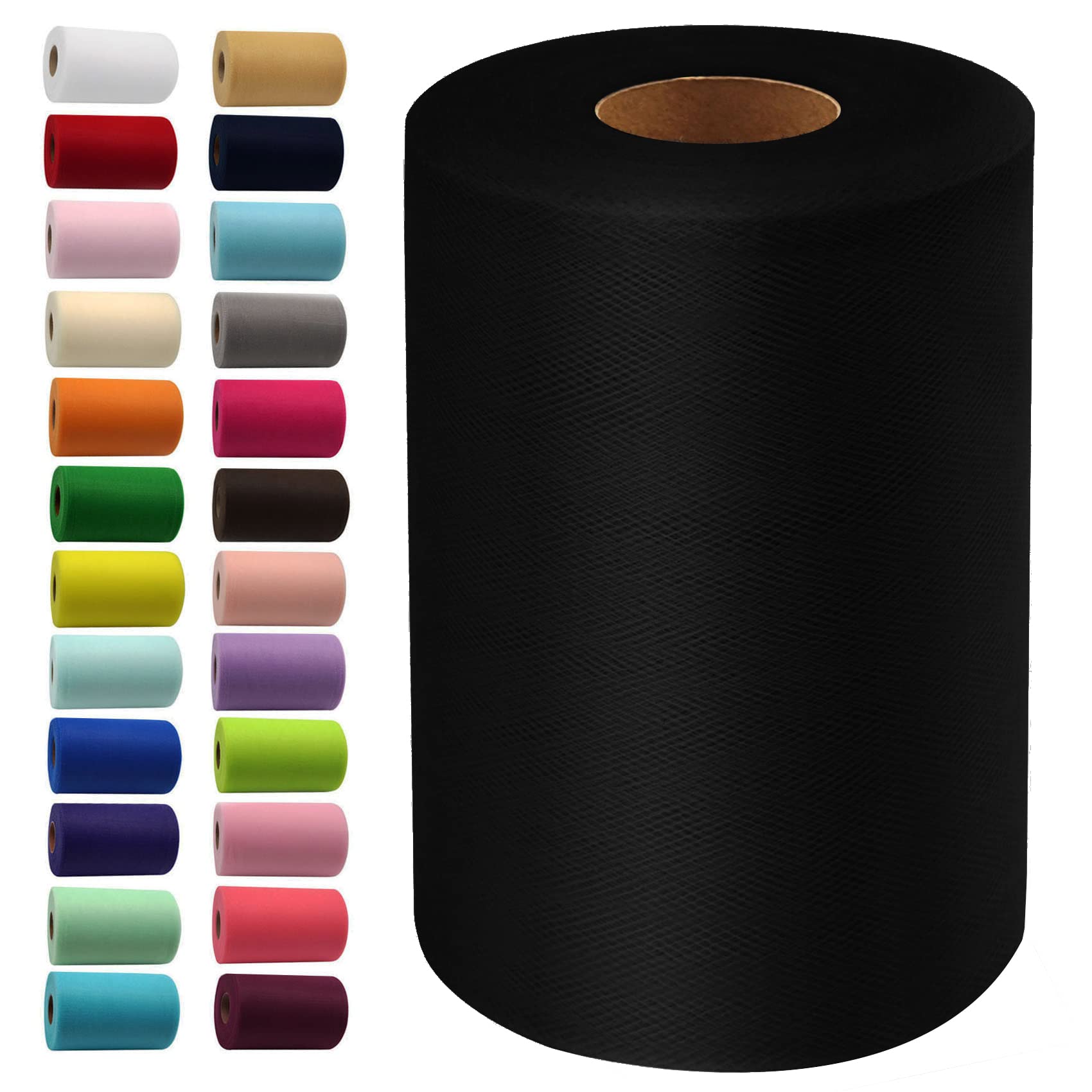 IONTACH Black Tulle Fabric Roll 6 Inch X 100 Yards Tulle Ribbon | Lightweight, S