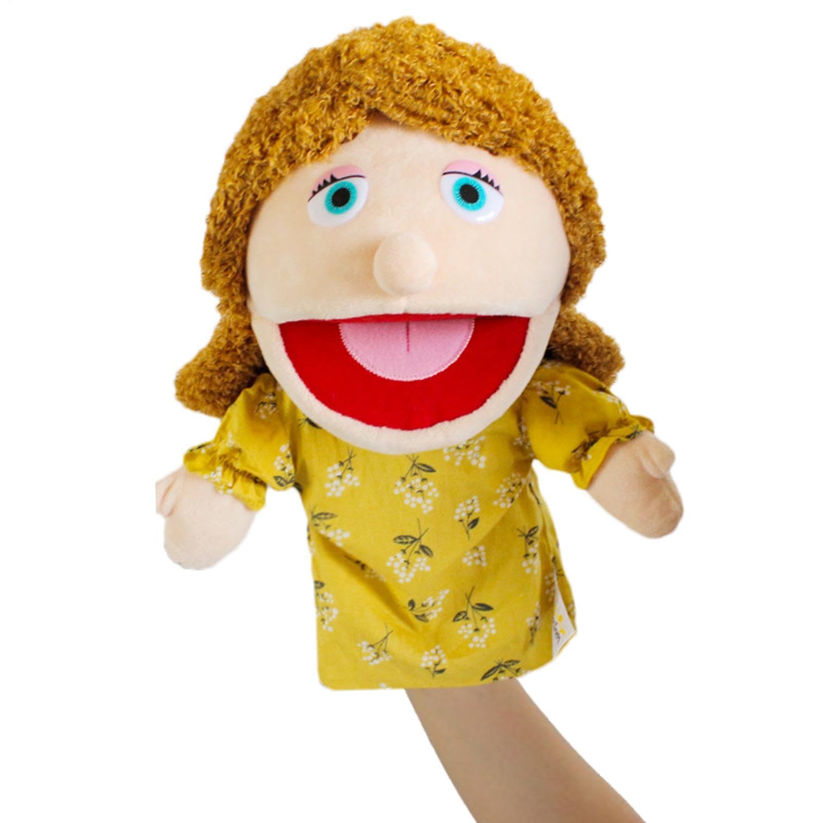 Family Hand Puppets - Soft Plush Toys | Movable Open Mouth | 11.8 Inch Glove Sty