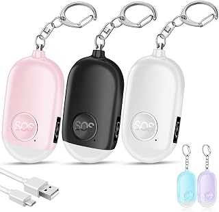 Hion Pocket Self Defense Personal Alarm - Rechargeable 130dB Personal Defense Keychain with LED Lighting for Women, Children and Seniors - Powerful and Reliable(White+Black+Pink)