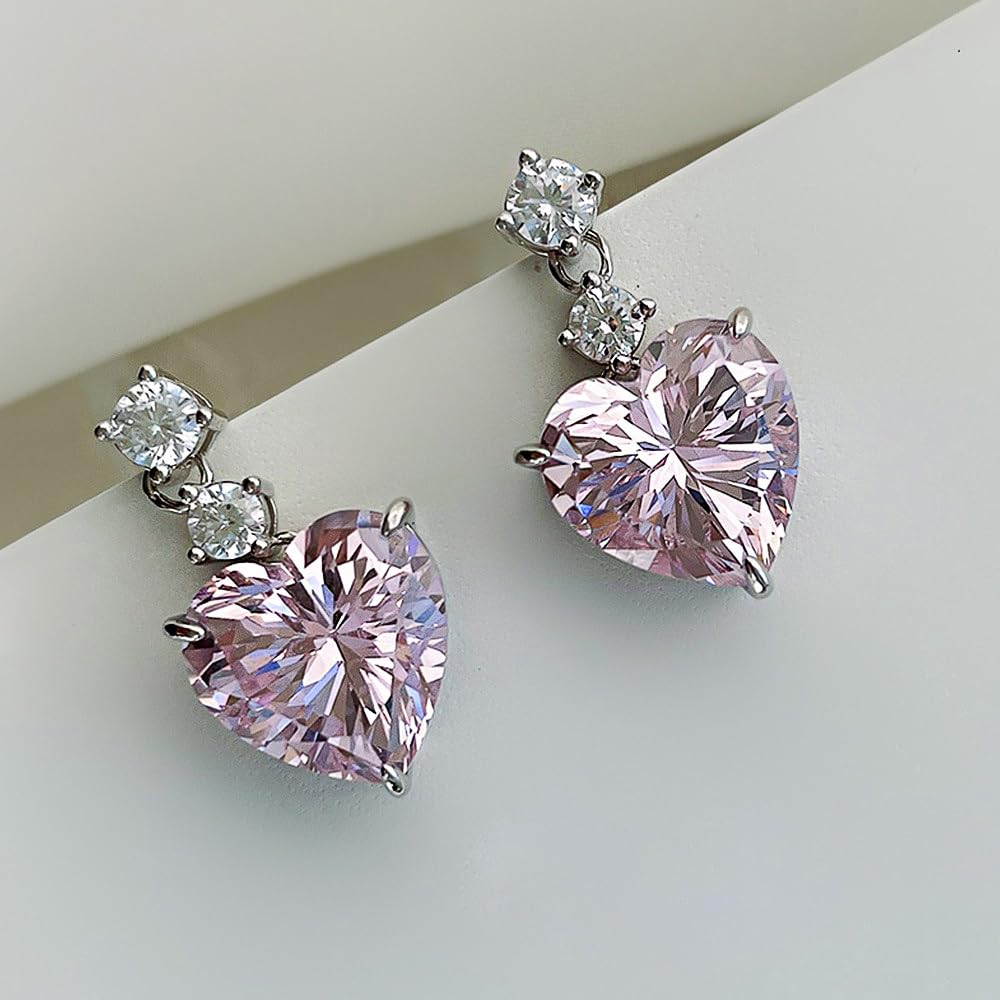 Cubic Zirconia Heart Dangle Earrings for Women