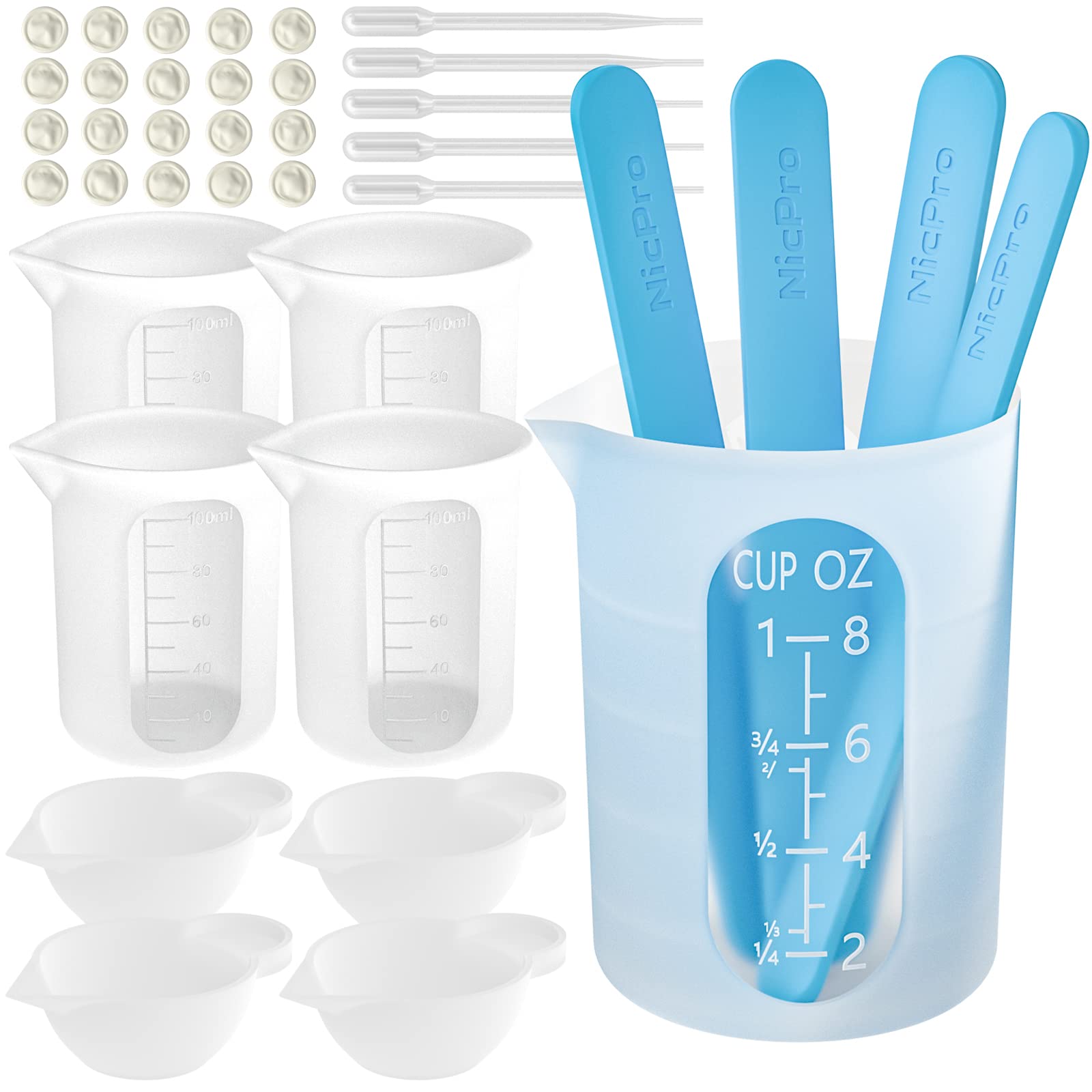 Silicone Resin Measuring Cups Tool Kit- Nicpro 250 &amp; 100 ml Measure Cups, Si
