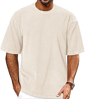 Oversized Tshirts for Men Short Sleeve Vintage Washed Basic Loose Tees