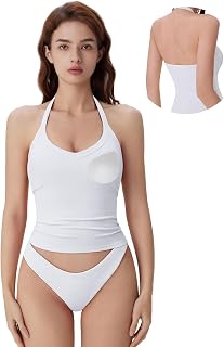 SUUKSESS Women's Tank Top with Built-in Bra Cotton Ribbed V Neck