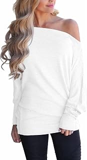Eniloyal off shoulder tops for women, batwing long sleeve shirts, loose blouse, fashion, oversized tunic, pullover