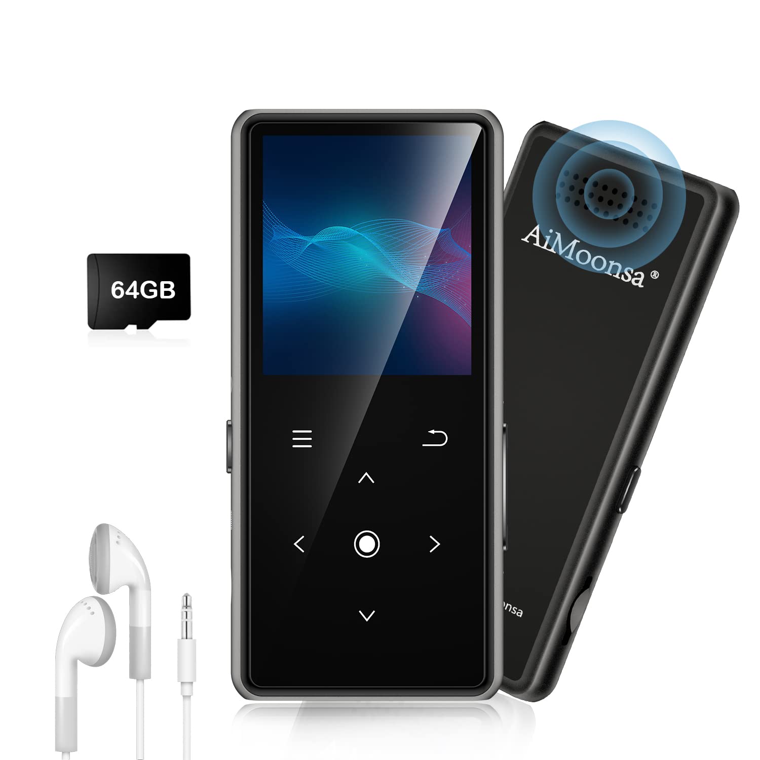 64GB MP3 Player with Bluetooth 5.2, AiMoonsa Music Player with Built-in HD Speak