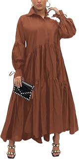 Shirt Dress for Women Casual Long Sleeve Collared Maxi Dress