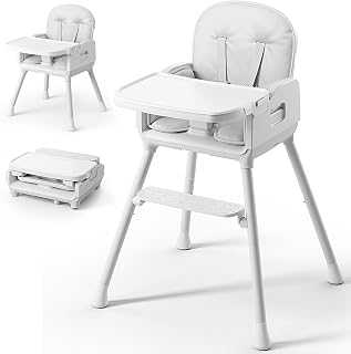 Obee Odee 3-in-1 Portable Baby High Chair for Babies and Toddlers (Grey) | Foldable High Chair for Toddlers with Adjustable Legs &amp; Easy Clean Tray, Travel HighChairs for Indoor and Outdoor Use