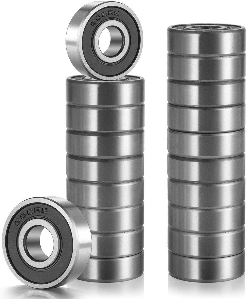 E-TING 20 Pcs 608 2RS Ball Bearings – Bearing Steel and Double Rubber Sealed Min