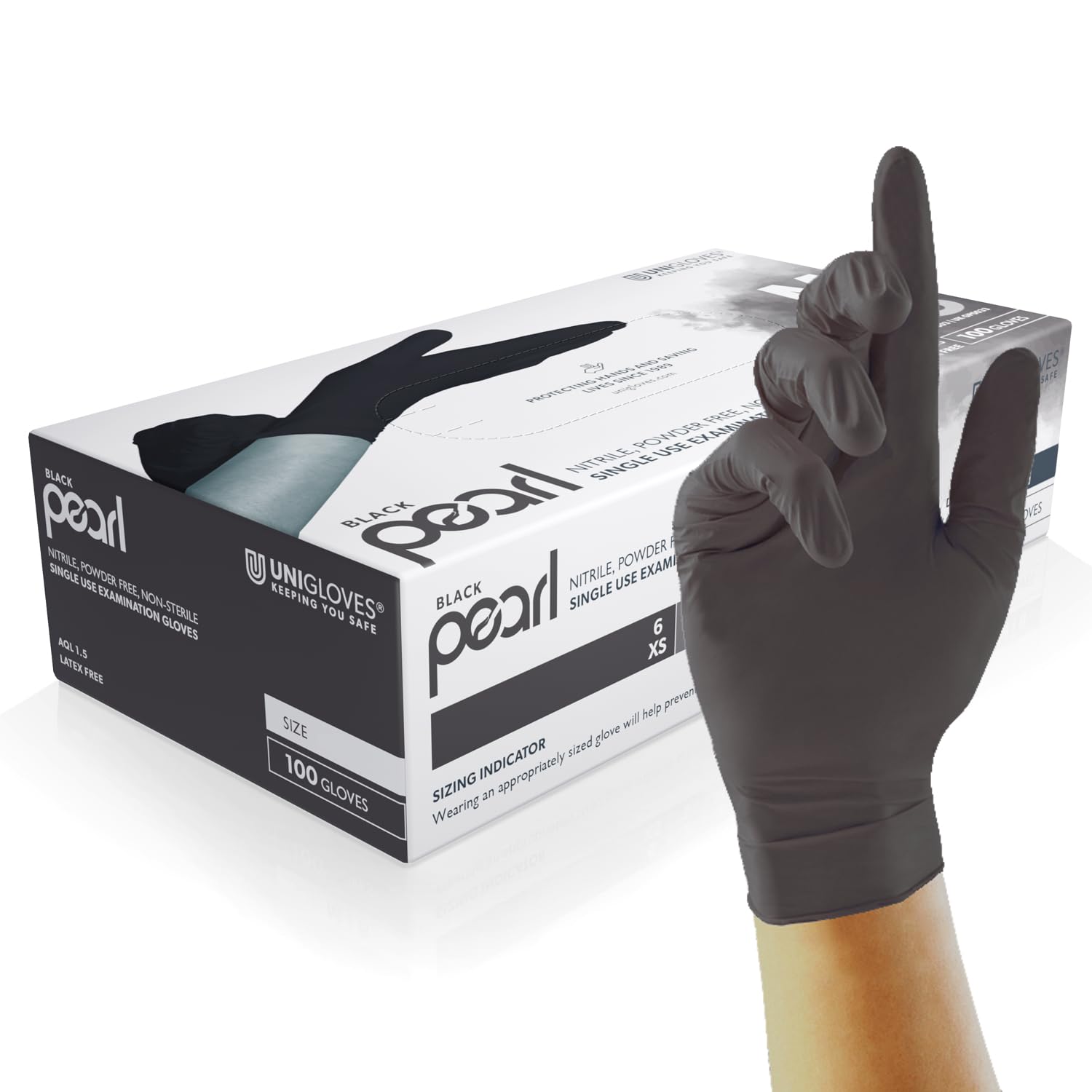 UNIGLOVES Black Pearl Nitrile Examination Gloves - Multipurpose, Powder Free and