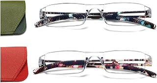 Hubeye 2 Pairs Ultralight Reading Glasses Transparent Frame Anti Blue Light with Leather Case for Men and Women 3.50