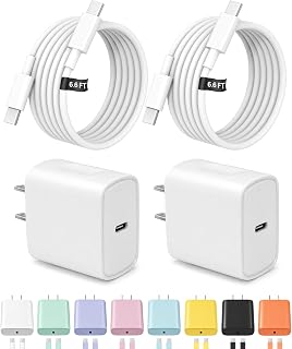 6.6FT iPhone 18 17 16 15 Charger Fast Charging 2-Pack USB C Charger Block | for iPhones, iPads,Tablets, Android phones,2-Pack iPhone Charger Type C Chagrer Fast Charging with Long USB-C Cables(White)