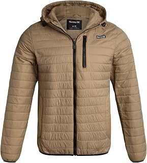 Hurley Mens Packable Puffer Jacket, Lightweight Insulated Winter Coat