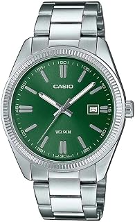 Casio MTP-1302PD-3AVEF Unisex Quartz Watch with Green Dial Analogue and Silver Steel Strap 39 mm