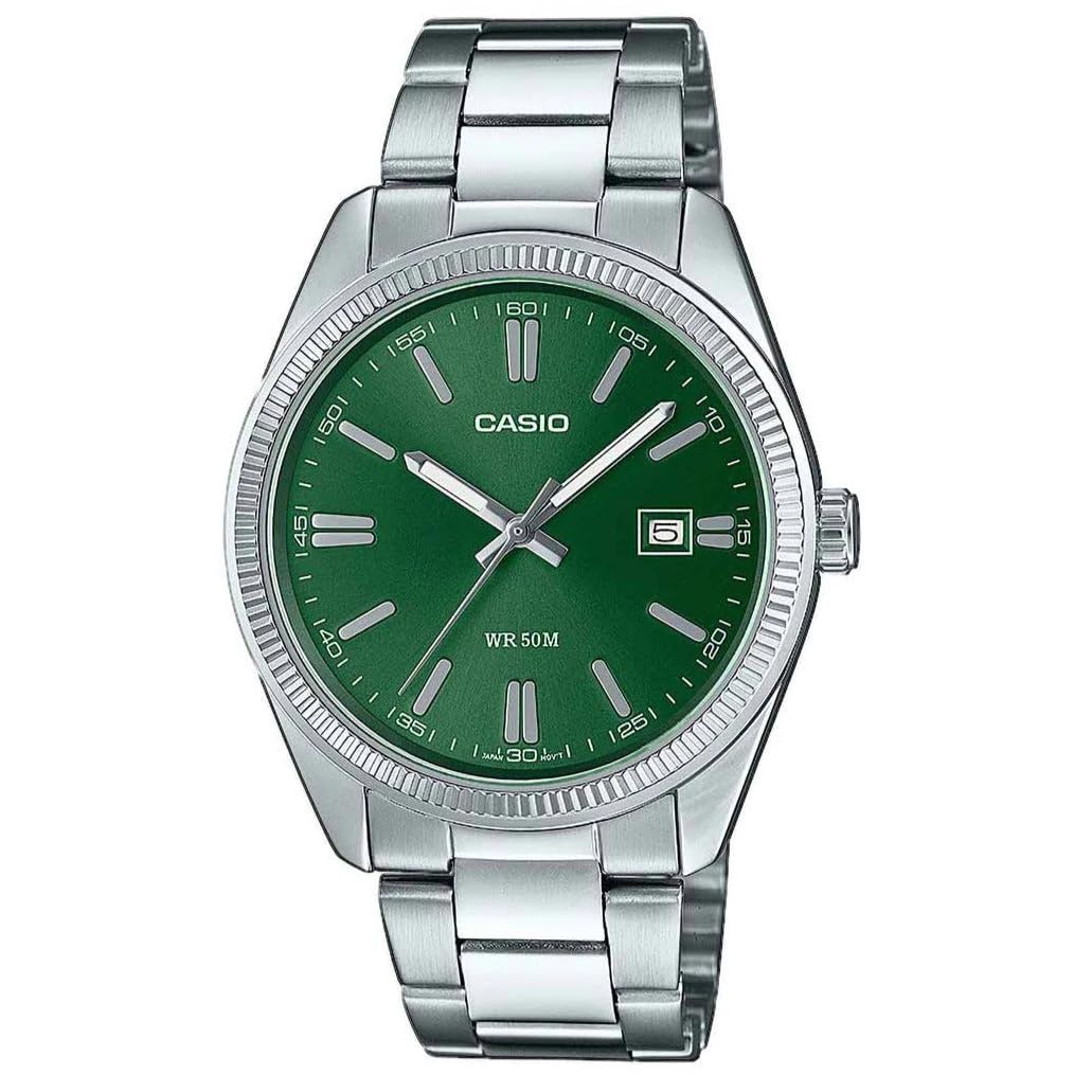 Casio MTP-1302PD-3AVEF Unisex Quartz Watch with Green Dial Analogue and Silver S