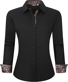 WARHORSEE Womens Cotton Button Down Dress Shirt Long Sleeve Easy Care Dressy Work Tops Business Casual Blouses for Women