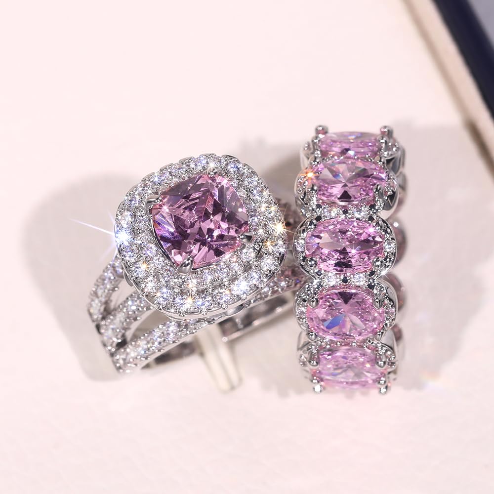 Set of 2 Luxury Women Rings Luxury Bright Cubic Zirconia Finger Jewelry for Anni