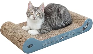 TRIXIE Wild Cat Scratch Board with Catnip - for Natural Nail Care - 41 × 7 × 24 cm - Blue - 48000 | Griffoir en carton ondulé solide - Pour l'entretien des griffes et l'occupation, idéal pour les chats actifs à la maison