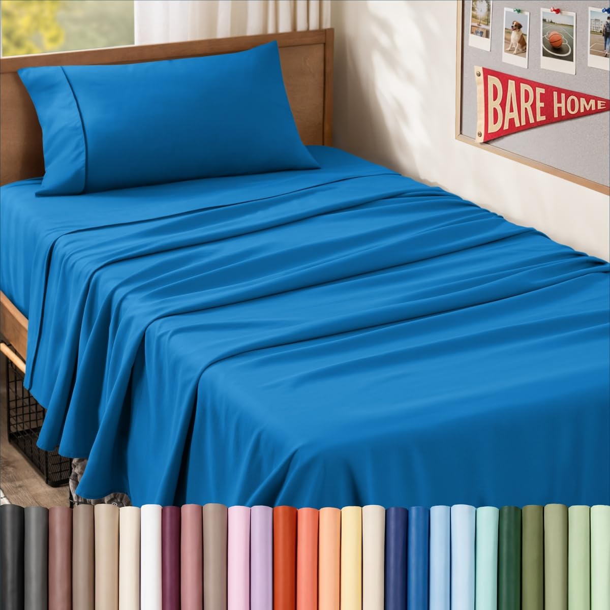 Bare Home Twin XL Sheet Set - 1800 Ultra-Soft (Twin XL, Medium Blue)