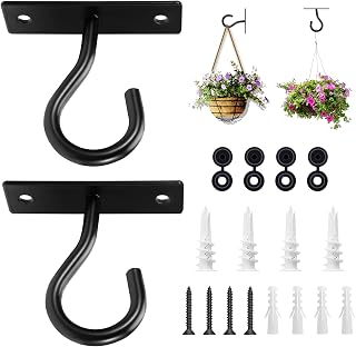 2Pack 2.5In Ceiling Hooks for Hanging Plant, Wall Hanger Plant Holder Black | Hang planters, flower baskets, wind chimes, lanterns, lights, bird feeders, metal hook for indoor & outdoor porch, home decor