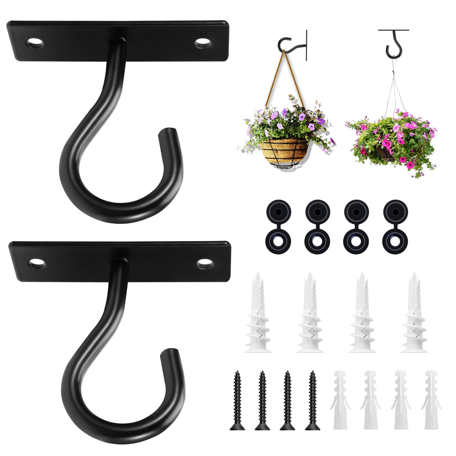 2Pack 2.5In Ceiling Hooks for Hanging Plant, Wall Hanger Plant Holder Black | Ha